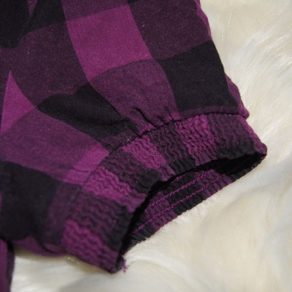 Kimchi Blue Plaid Ruffled Elastic Blouse Shirt Top XS Cap Sleeve Women's - Picture 2 of 7